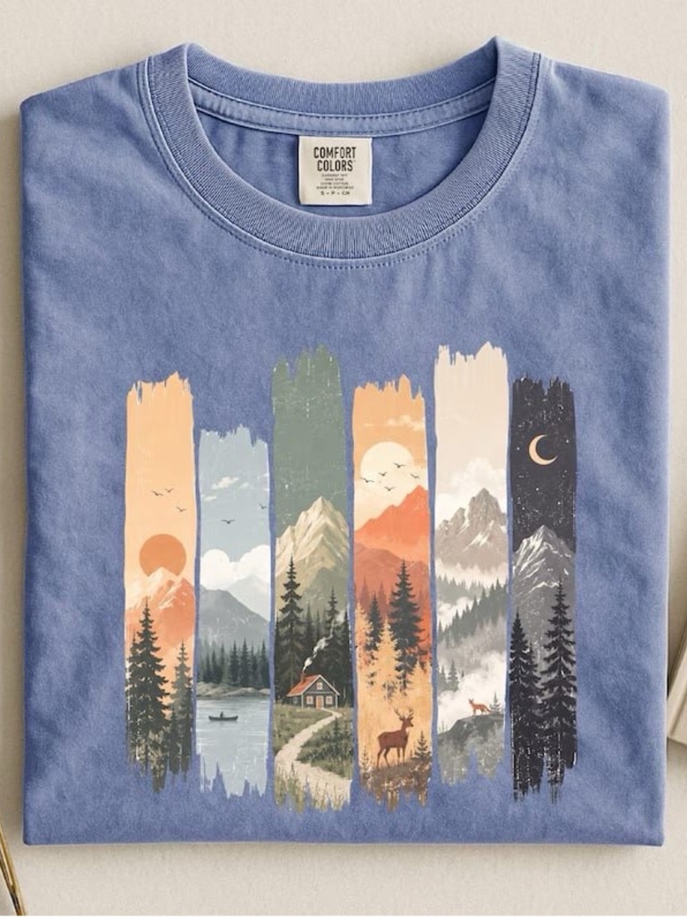 Comfort Colors Blue Scenic Mountain Panel Short Sleeve Tee